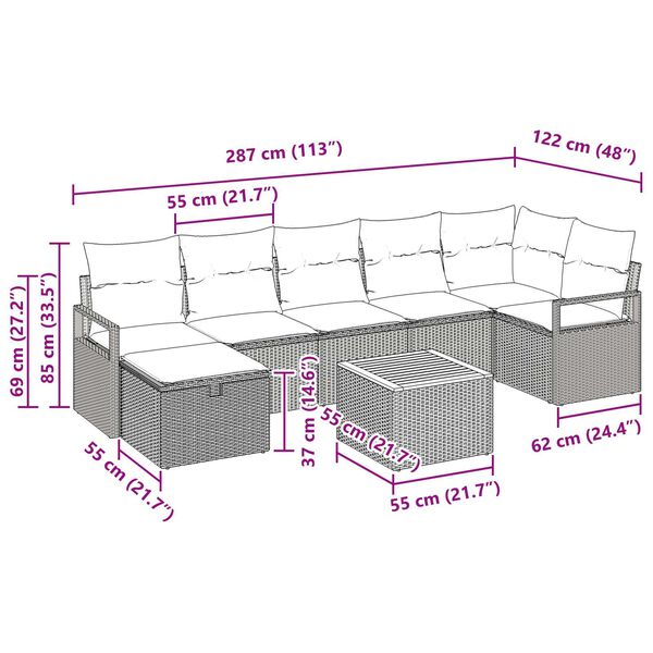 vidaXL Σετ Καναπέ Κήπου με μαξιλάρι 8 pcs Μπεζ Πολυ ράταν