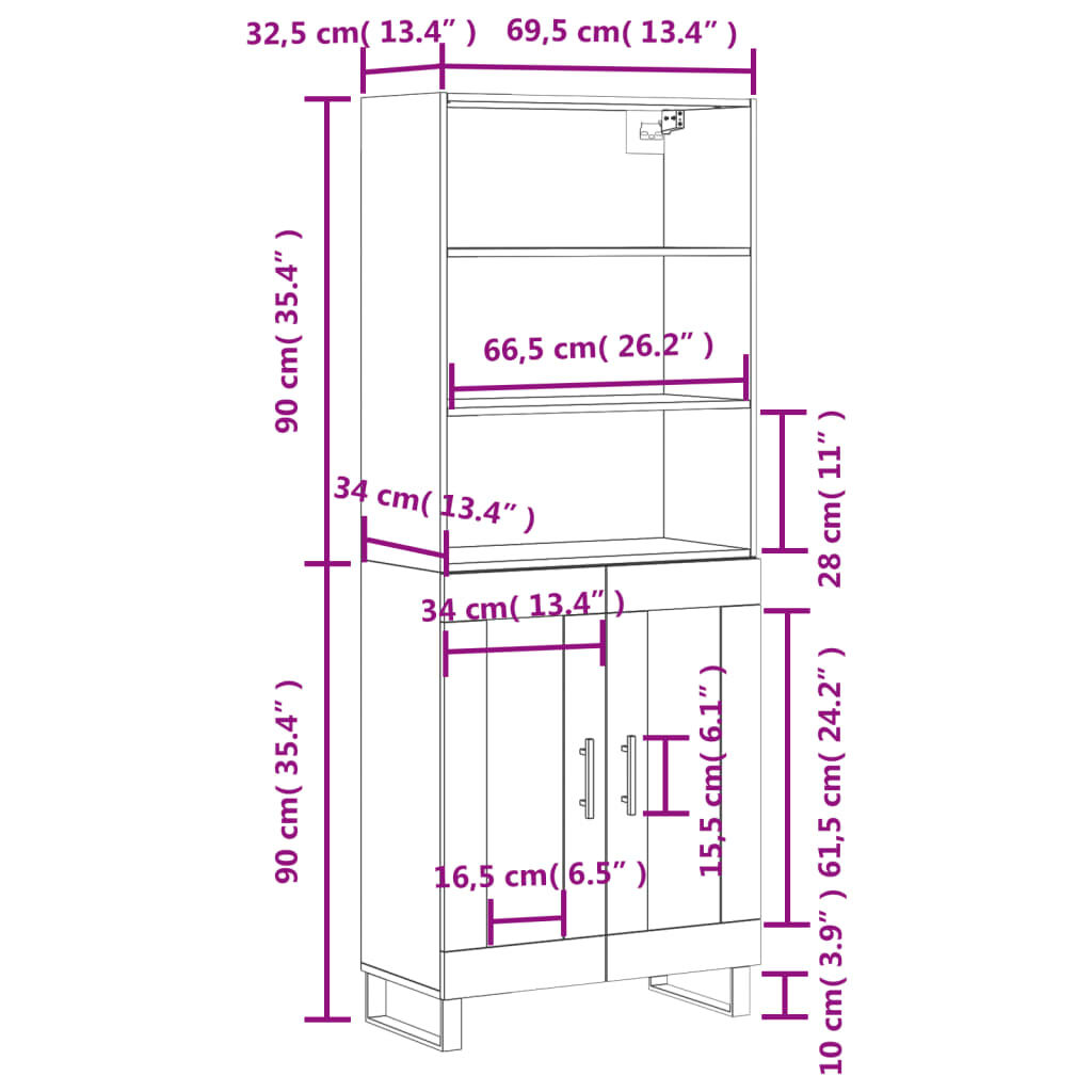 vidaXL Ντουλάπι Γκρι Σκυροδέματος 69,5x34x180 εκ. Επεξεργασμένο Ξύλο