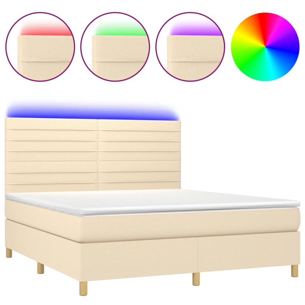 vidaXL Κρεβάτι Boxspring με Στρώμα & LED Κρεμ 160x200 εκ. Υφασμάτινο