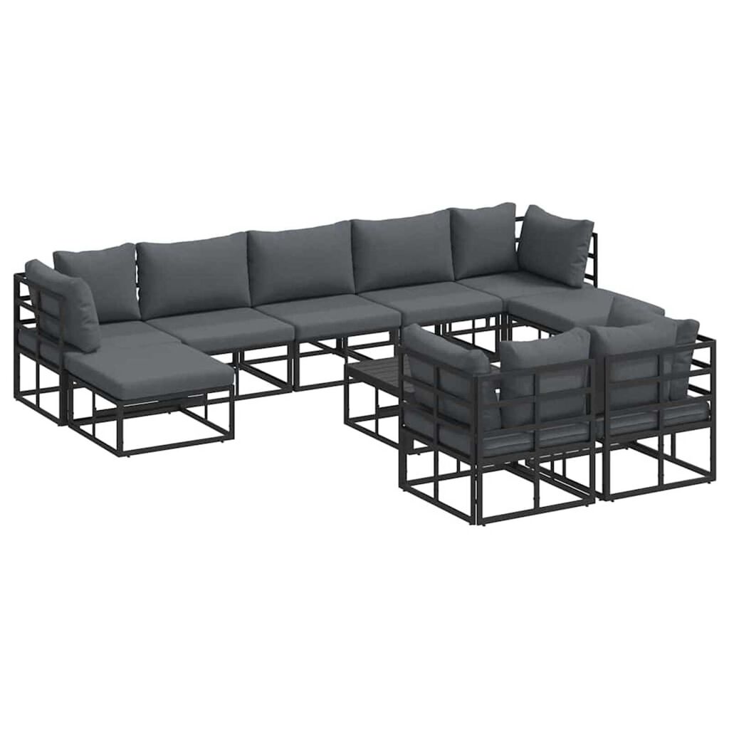 vidaXL Σετ Καναπέ Κήπου με μαξιλάρι 10 pcs Μαύρο Αλουμίνιο