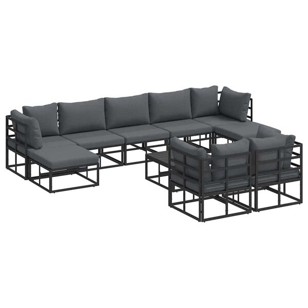 vidaXL Σετ Καναπέ Κήπου με μαξιλάρι 10 pcs Μαύρο Αλουμίνιο