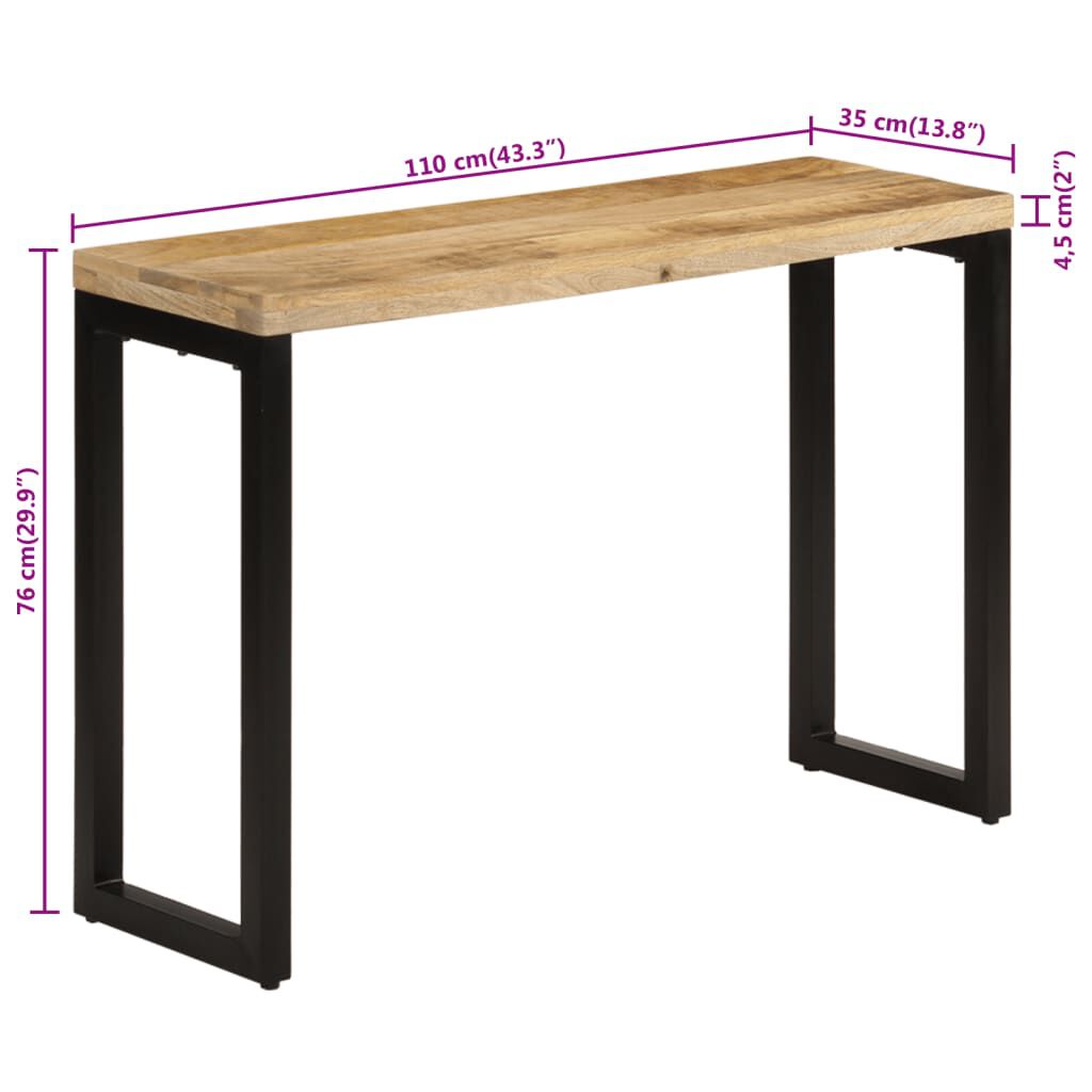 vidaXL Τραπέζι Κονσόλα 110x35x76 εκ. από Μασίφ Ακατέργαστο Ξύλο Μάνγκο