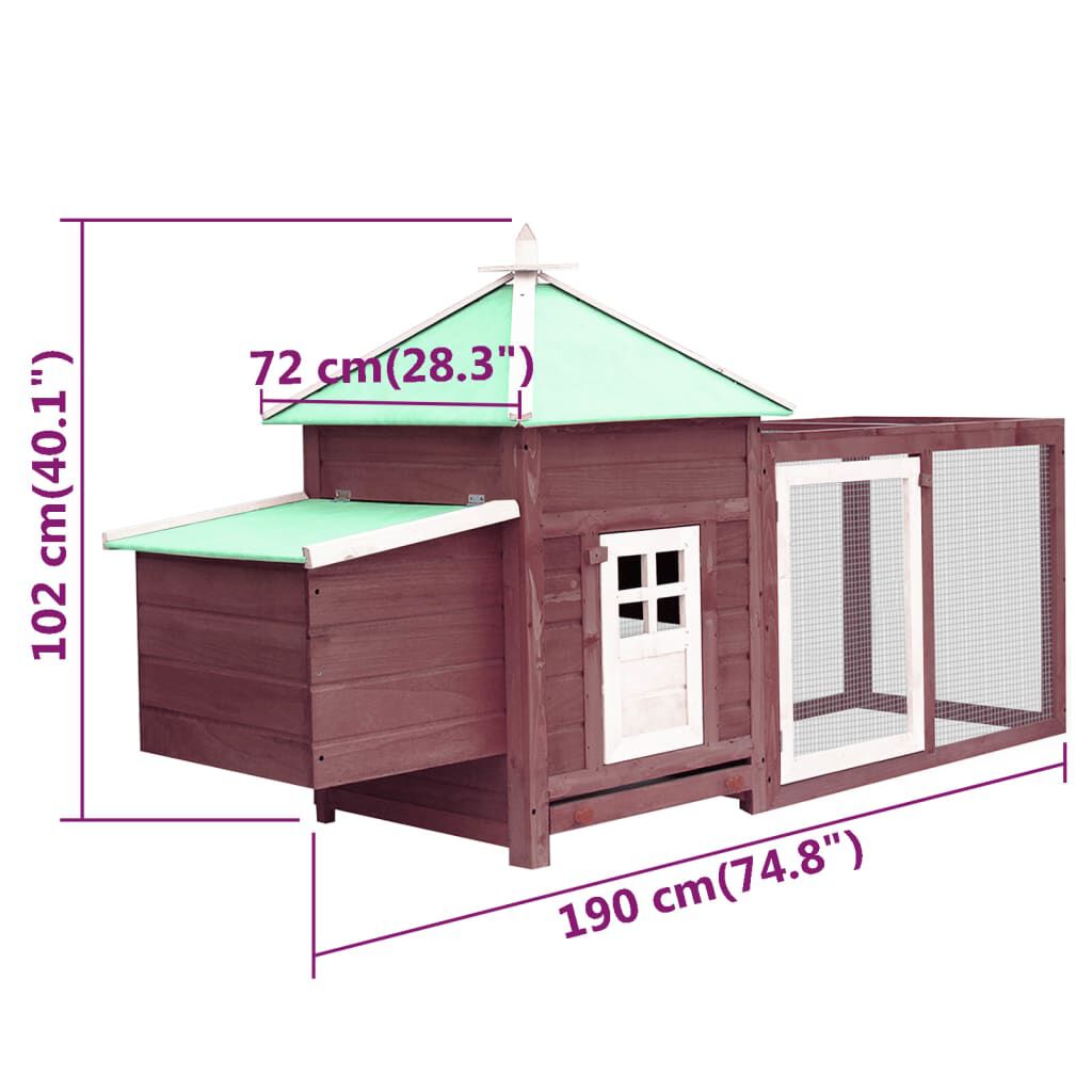vidaXL Κοτέτσι με Κουτί Ωοτοκίας Μόκα 190x72x102 εκ. Μασίφ Ξύλο Ελάτης