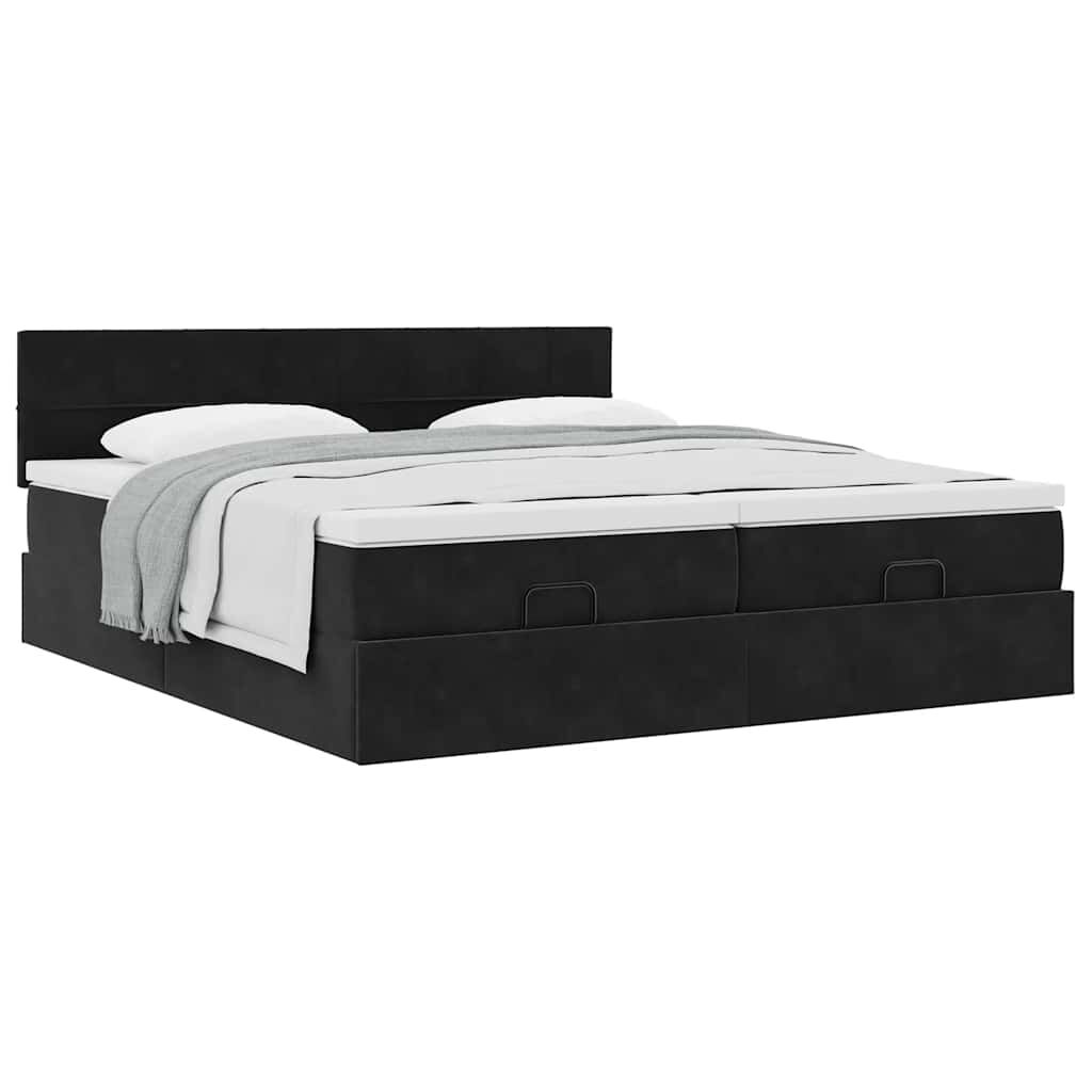 vidaXL Οθωμανικό κρεβάτι με στρώματα Μαύρο 160x200cm Velvet