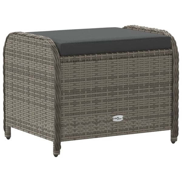vidaXL Υποπόδιο Κήπου Γκρι 58x46x46 εκ. Συνθετικό Ρατάν με Μαξιλάρι