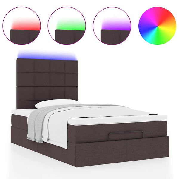 vidaXL Οθωμανικό κρεβάτι με στρώμα & LEDs Σκούρο καφέ 120x200cm Ύφασμα