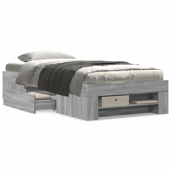 vidaXL Πλαίσιο Κρεβατιού Γκρι Sonoma 75x190 εκ. Επεξεργασμένο Ξύλο