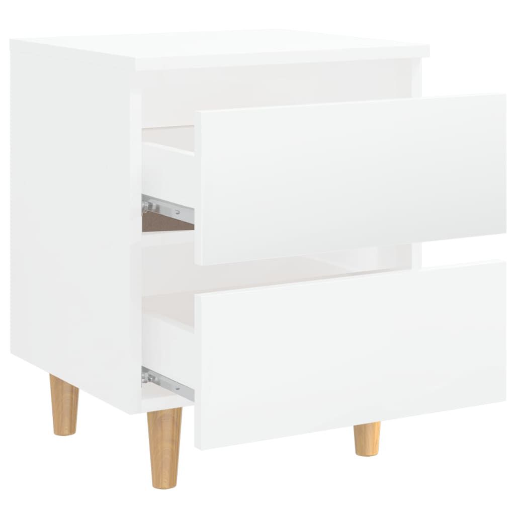 vidaXL Κομοδίνα 2 τεμ. Γυαλ. Λευκό 40x35x50εκ. Πόδια από Ξύλο Πεύκου