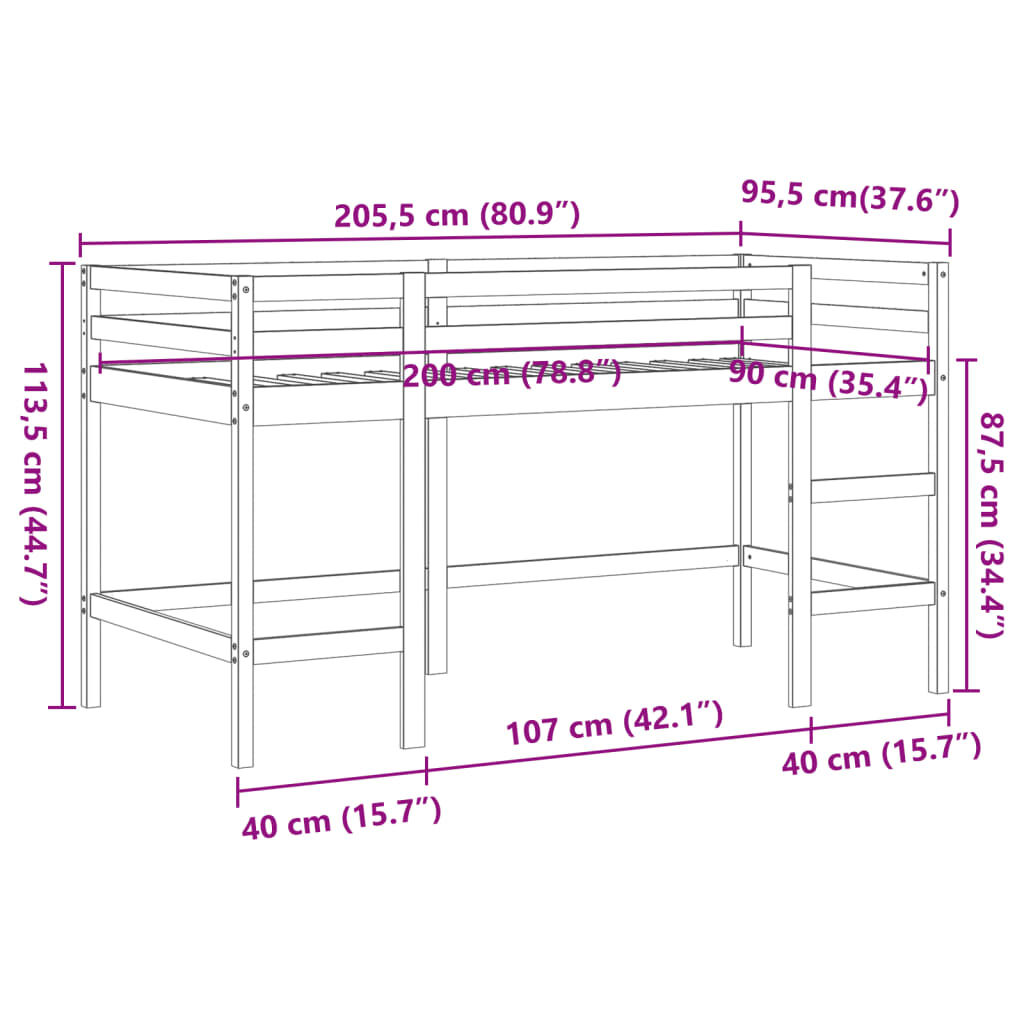 vidaXL Κρεβάτι Παιδικό Υπερ. Σκάλα Καφέ 90x200εκ. Μασίφ Ξύλο Πεύκου