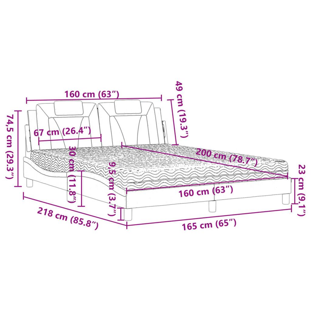 vidaXL Κρεβάτι με Στρώμα Μαύρο/Λευκό 160x200 εκ. από Συνθετικό Δέρμα