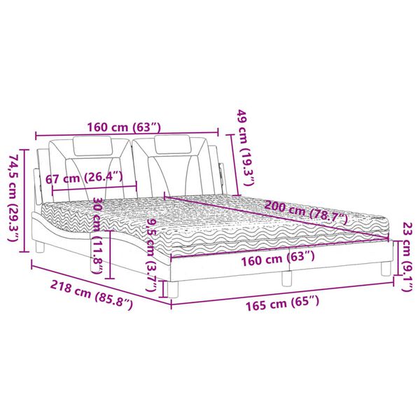 vidaXL Κρεβάτι με Στρώμα Μαύρο/Λευκό 160x200 εκ. από Συνθετικό Δέρμα