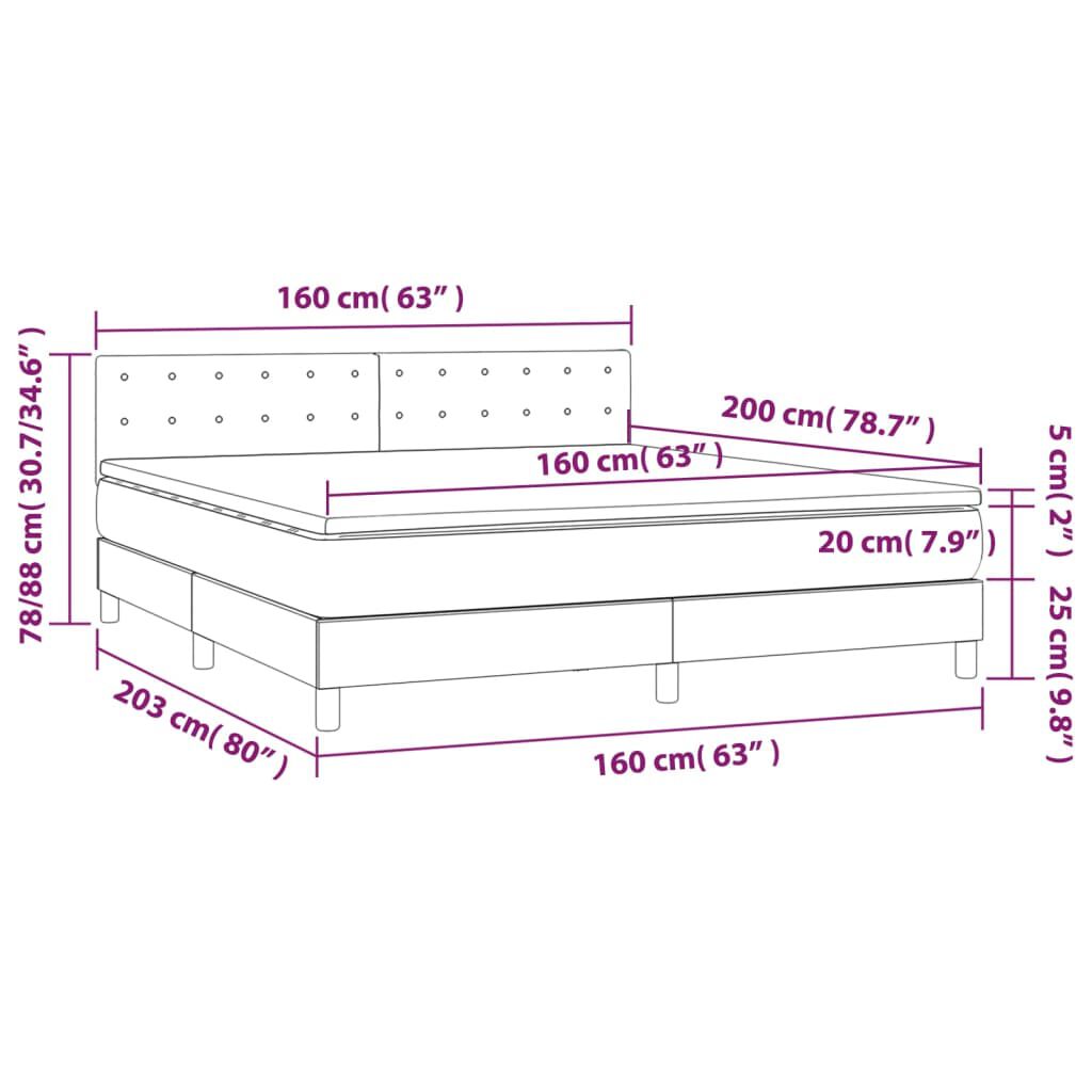 vidaXL Κρεβάτι Boxspring με Στρώμα & LED Σκ. Μπλε 160x200εκ. Βελούδινο