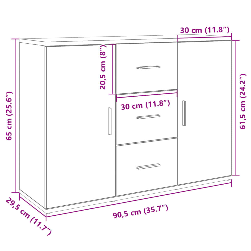 vidaXL Ντουλάπι Sonoma Δρυς 90,5x29,5x65 εκ. από Επεξεργασμένο Ξύλο
