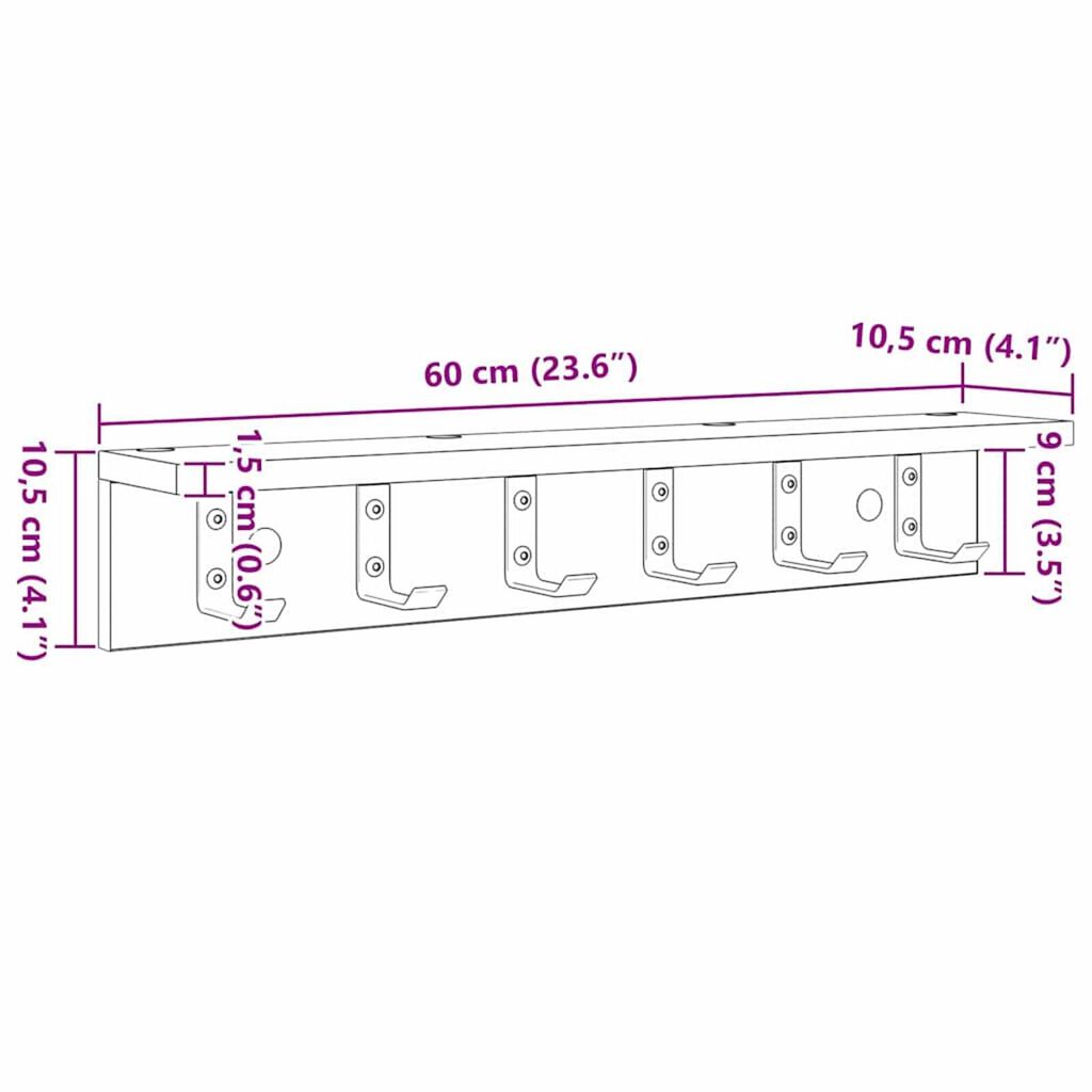 vidaXL Τοίχου Κρεμάστρα με ράφι Γκρι sonoma 60 x 10.5 x 10.5 εκ
