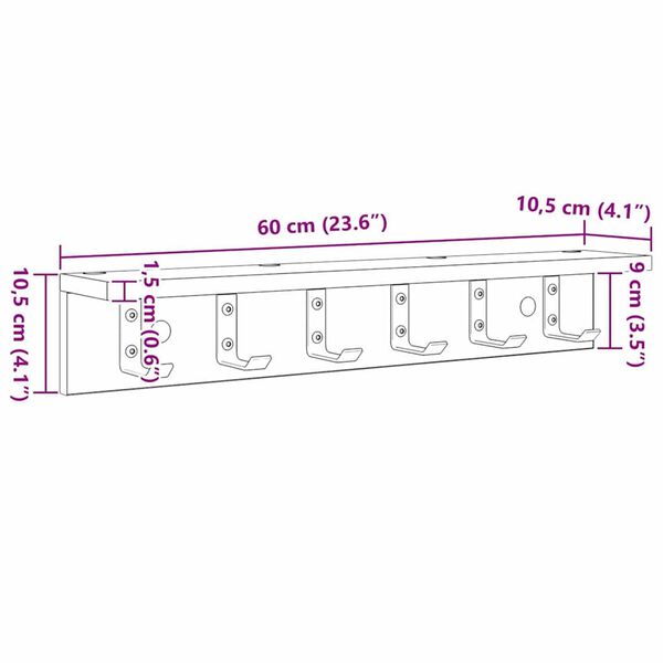 vidaXL Τοίχου Κρεμάστρα με ράφι Γκρι sonoma 60 x 10.5 x 10.5 εκ