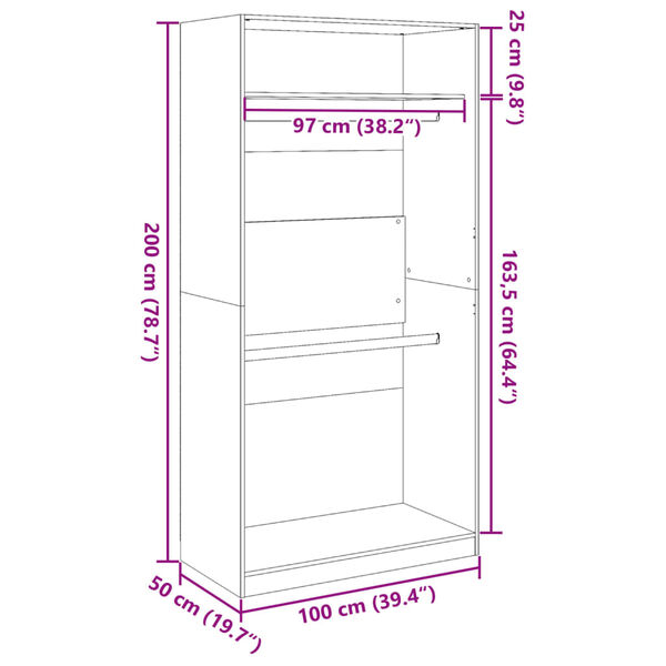 vidaXL Ντουλάπα Λευκή 100x50x200 εκ. από Επεξεργασμένο Ξύλο