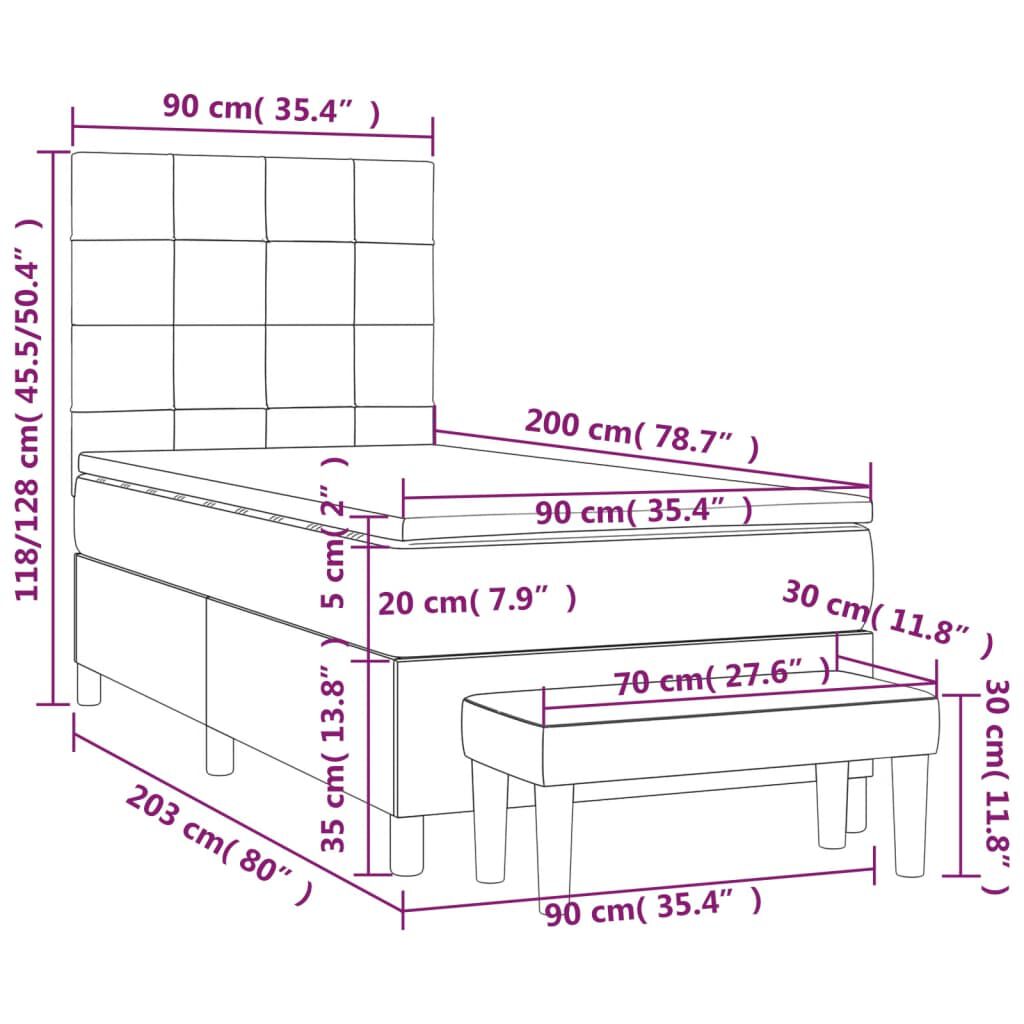 vidaXL Κρεβάτι Boxspring με Στρώμα Κρεμ 90x200 εκ.Υφασμάτινο
