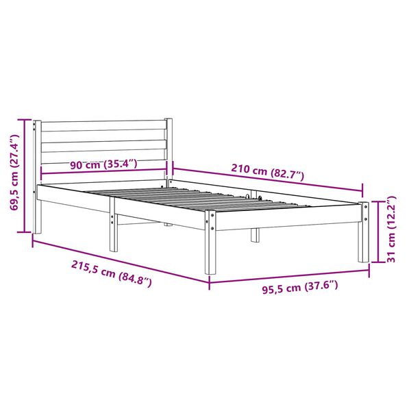 vidaXL Κρεβάτι με κεφαλάρι Καφέ 210 x 90 cm Μασίφ ξύλο πεύκου