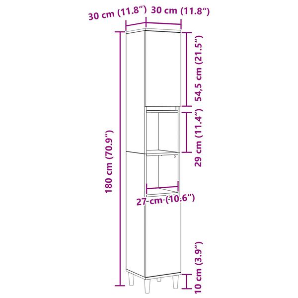 vidaXL Ντουλάπι Μπάνιου Μαύρη δρυς 30 x 30 x 190 εκ Επεξεργασμένο ξύλο