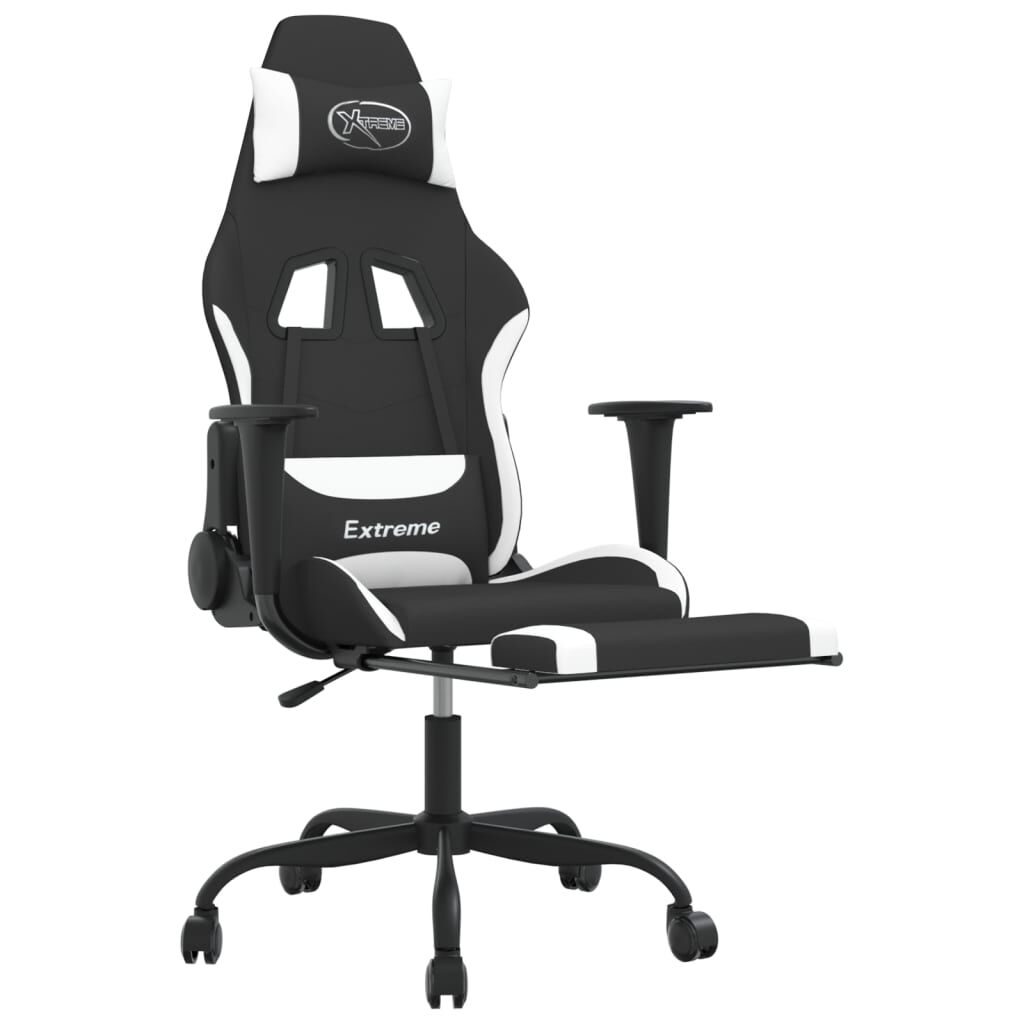 vidaXL Καρέκλα Μασάζ Gaming Μαύρη/Λευκή Ύφασμα με Υποπόδιο