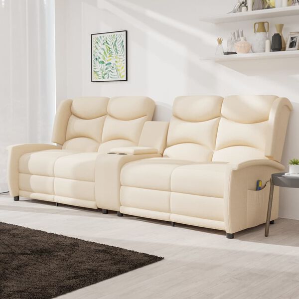 vidaXL Πολυθρόνα Μασάζ Τετραθέσια με Ποτηροθήκη Ανακλινόμενη Κρεμ