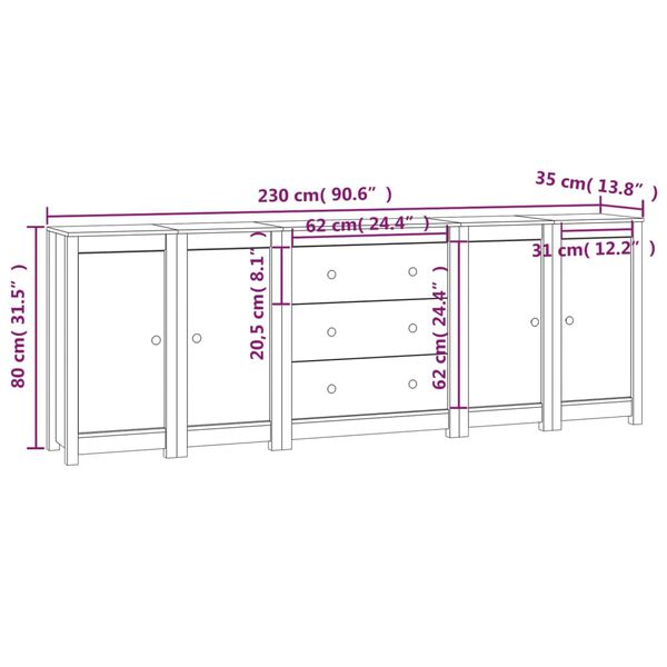 vidaXL Συρταριέρα 230x35x80 εκ. από Μασίφ Ξύλο Πεύκου