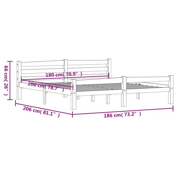 vidaXL Πλαίσιο Κρεβατιού Λευκό 180 x 200 εκ. Μασίφ Ξύλο Πεύκου