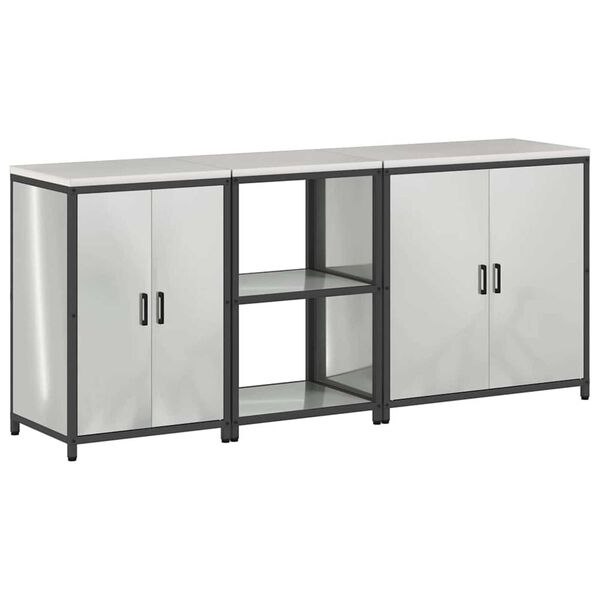 vidaXL Σετ Αποθήκευσης Κουζίνας με ράφι 3 pcs Ασημί 210 x 50 x 92 εκ