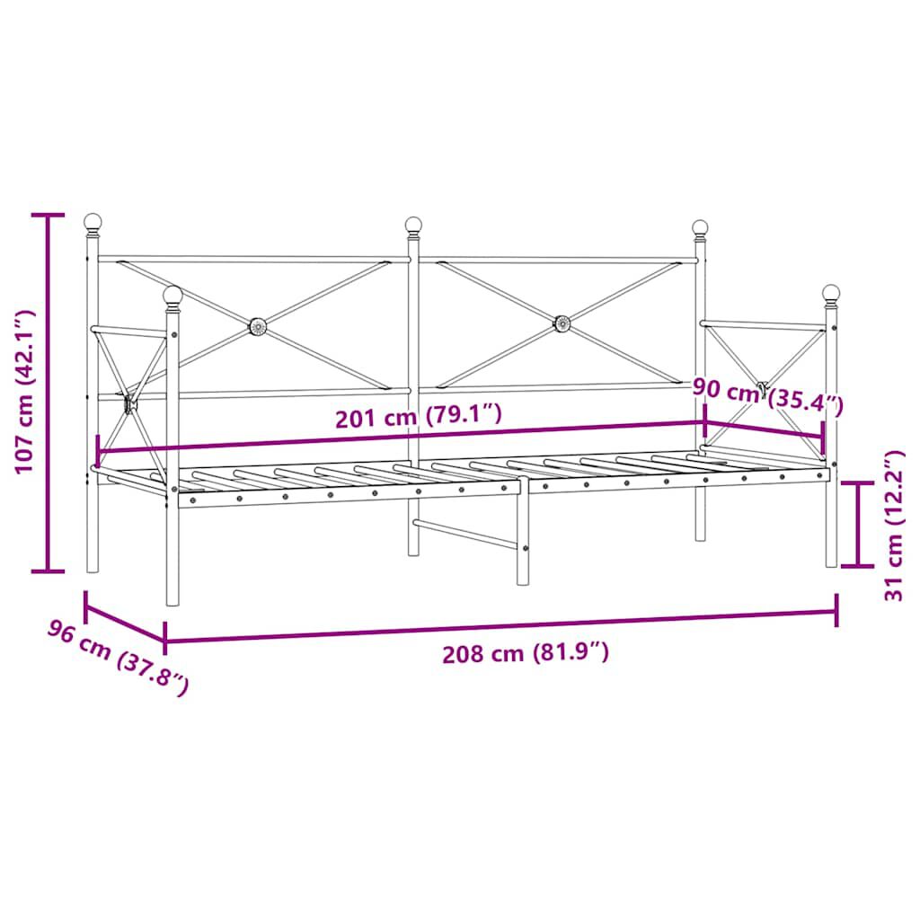 vidaXL Κρεβάτι ημέρας χωρίς στρώμα Λευκό 90x200 cm Ατσάλι