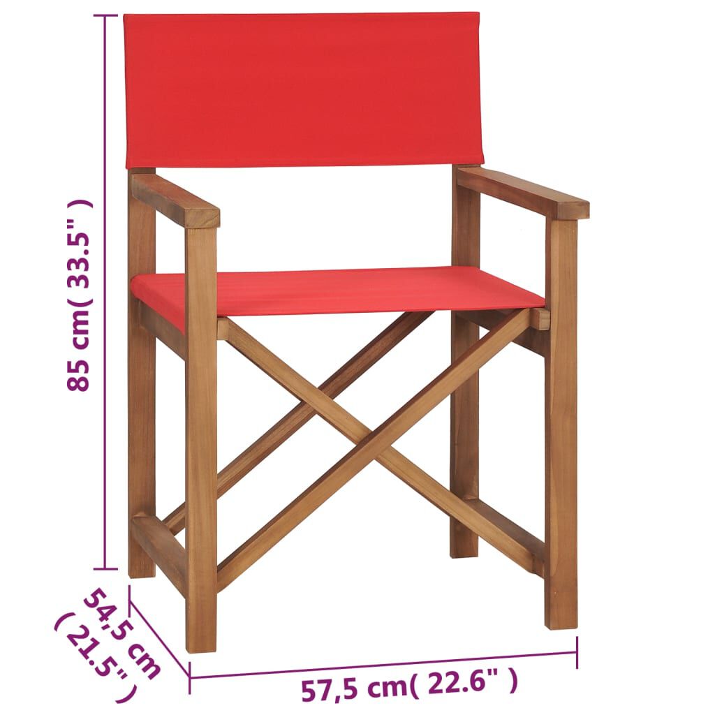 vidaXL Καρέκλα Σκηνοθέτη Κόκκινη από Μασίφ Ξύλο Teak