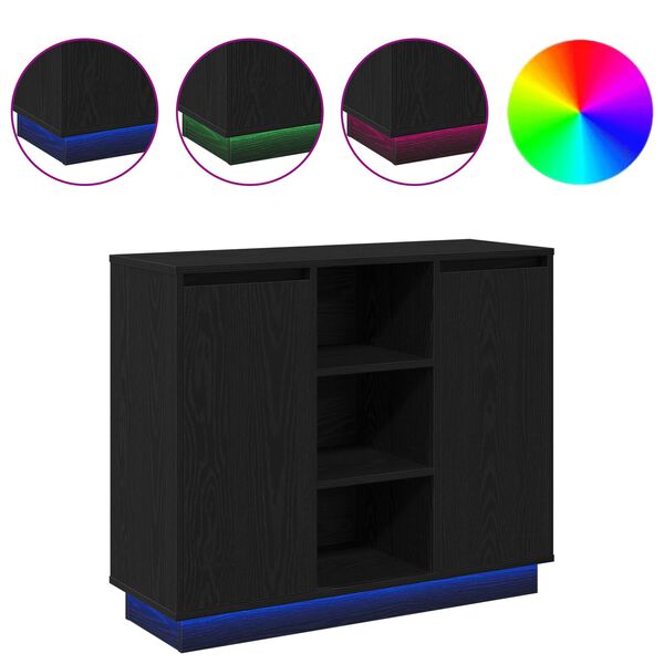 vidaXL Συστοιχία με LED Μαύρη Δρυς 90x32x75 εκ Επεξεργασμένο ξύλο