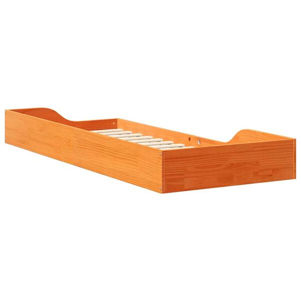 vidaXL Κρεβάτι δαπέδου Καφέ κεριού 100 x 220 cm Μασίφ ξύλο πεύκου