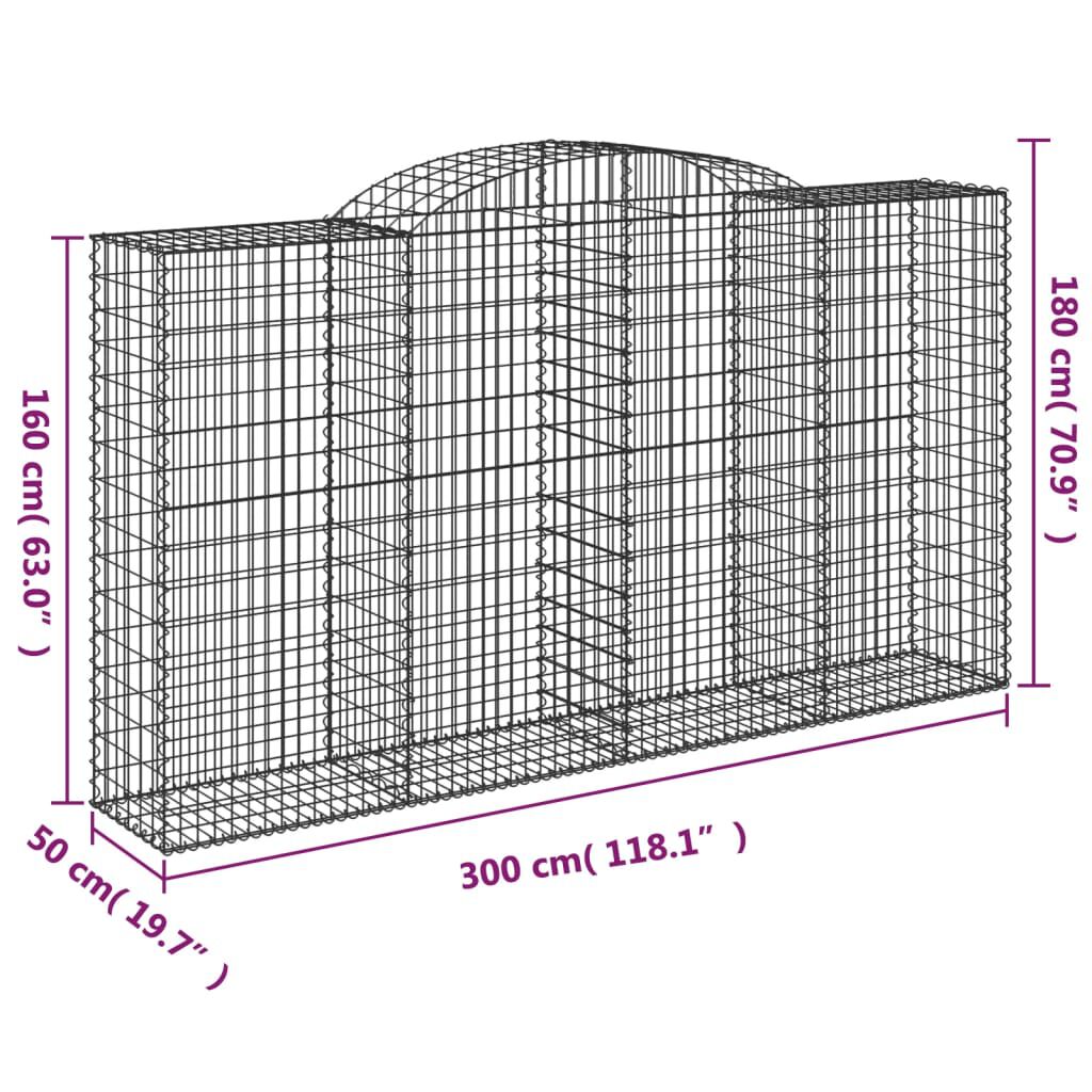 vidaXL Συρματοκιβώτια Τοξωτά 3 τεμ. 300x50x160/180 εκ. Γαλβαν. Ατσάλι