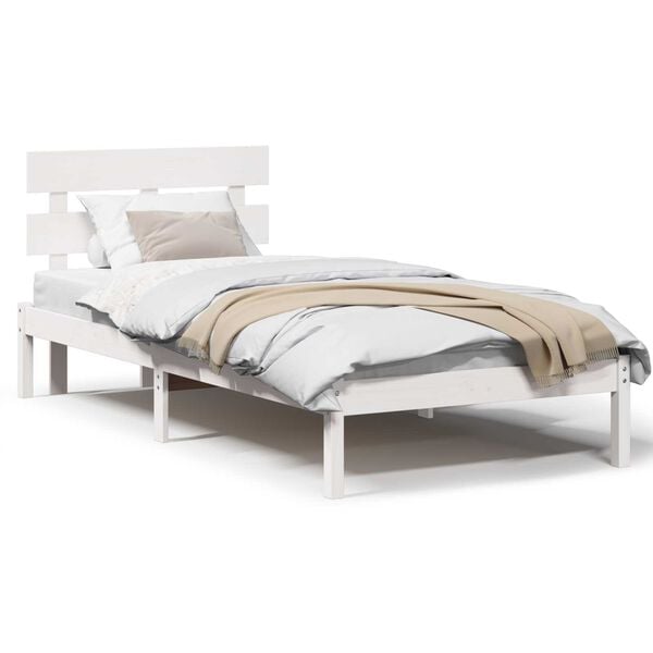 vidaXL Σκελετός Κρεβατιού Λευκό 75 x 190 cm Μασίφ ξύλο πεύκου