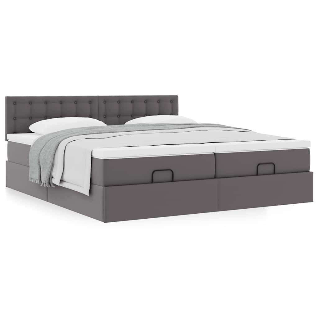 vidaXL Οθωμανικό Κρεβάτι με Στρώματα Γκρι 180x200cm Faux Leather