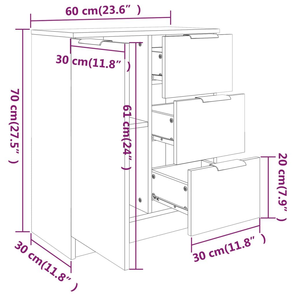 vidaXL Ντουλάπι Μαύρο 60 x 30 x 70 εκ. από Επεξεργασμένο Ξύλο
