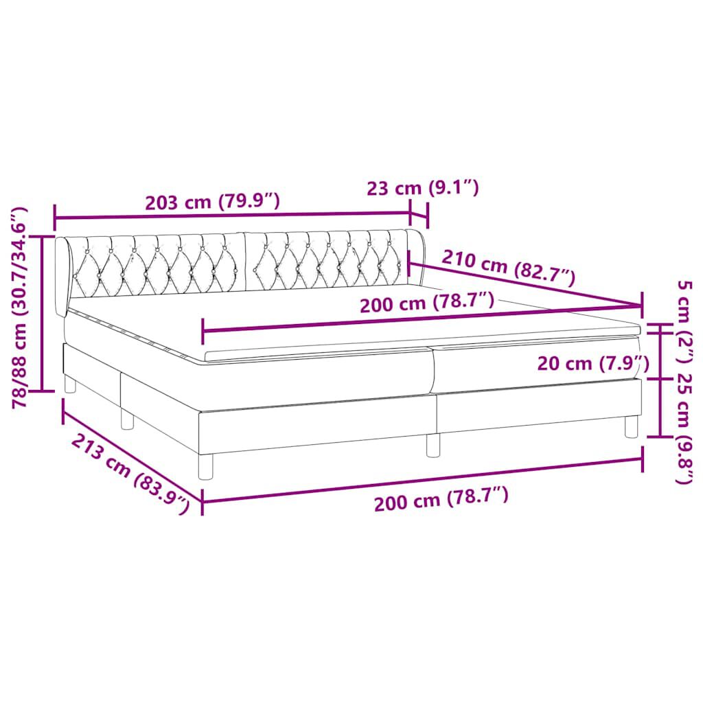 vidaXL Box Spring Κρεβάτι με στρώματα Σκούρο γκρι 200x210 cm Βελούδινο