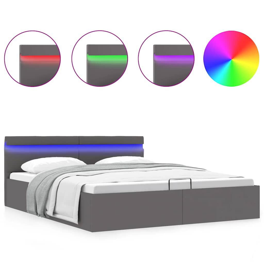 vidaXL Πλαίσιο Κρεβατιού Αποθ. Χώρο/LED Γκρι 180x200 εκ. Δερματίνη