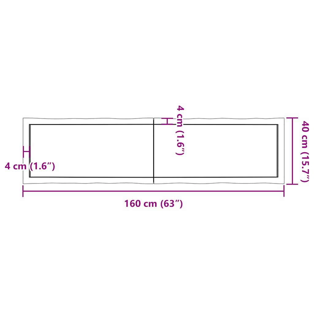 vidaXL Επιφ Τραπεζιού Αν Καφέ 160x40x(2-4)εκ.Ακατέργ. Μασίφ Ξύλο Δρυός