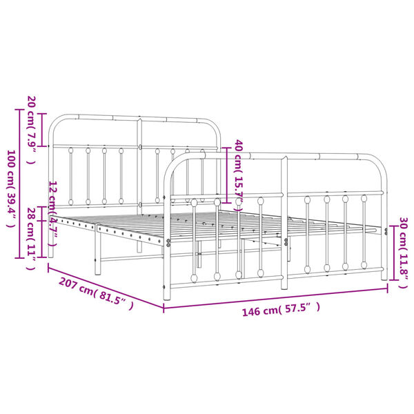 vidaXL Πλαίσιο Κρεβατιού με Κεφαλάρι&Ποδαρικό Μαύρο 140x200εκ. Μέταλλο