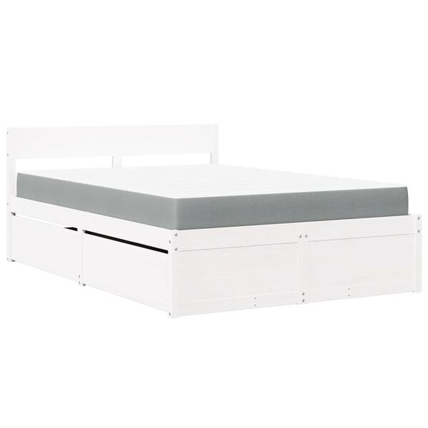 vidaXL Κρεβάτι με Συρτάρια+Στρώμα Λευκό 120x200 εκ. Μασίφ Ξύλο Πεύκου