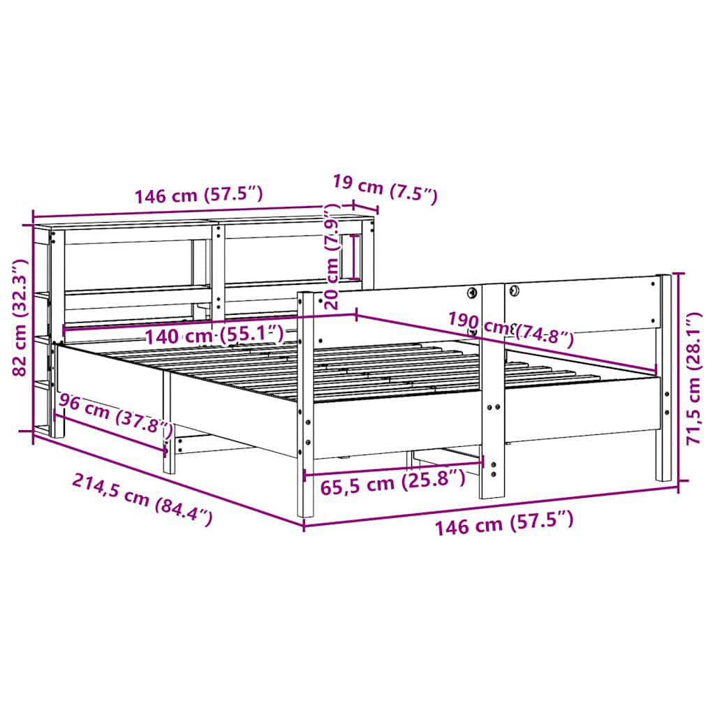 vidaXL Σκελετός Κρεβατιού Χωρίς Στρώμα Καφέ 140x190 Μασίφ Ξύλο Πεύκου