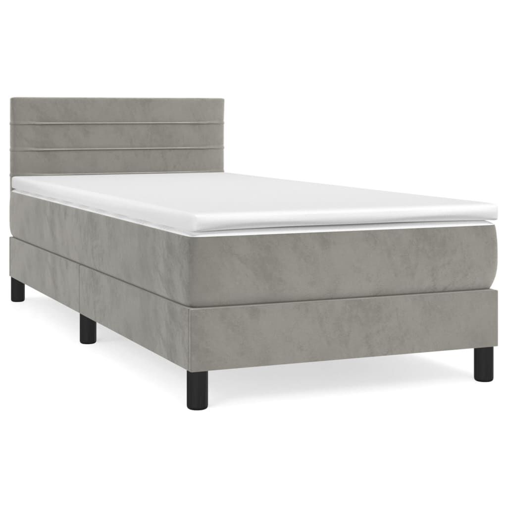vidaXL Κρεβάτι Boxspring με Στρώμα Ανοιχτό Γκρι 90x200 εκ. Βελούδινο