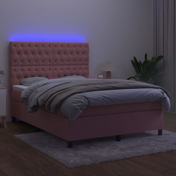 vidaXL &Kappa;&rho;&epsilon;&beta;ά&tau;&iota; Boxspring &mu;&epsilon; &Sigma;&tau;&rho;ώ&mu;&alpha; & LED &Rho;&omicron;&zeta; 140x190 &epsilon;&kappa;. &Beta;&epsilon;&lambda;&omicron;ύ&delta;&iota;&nu;&omicron;