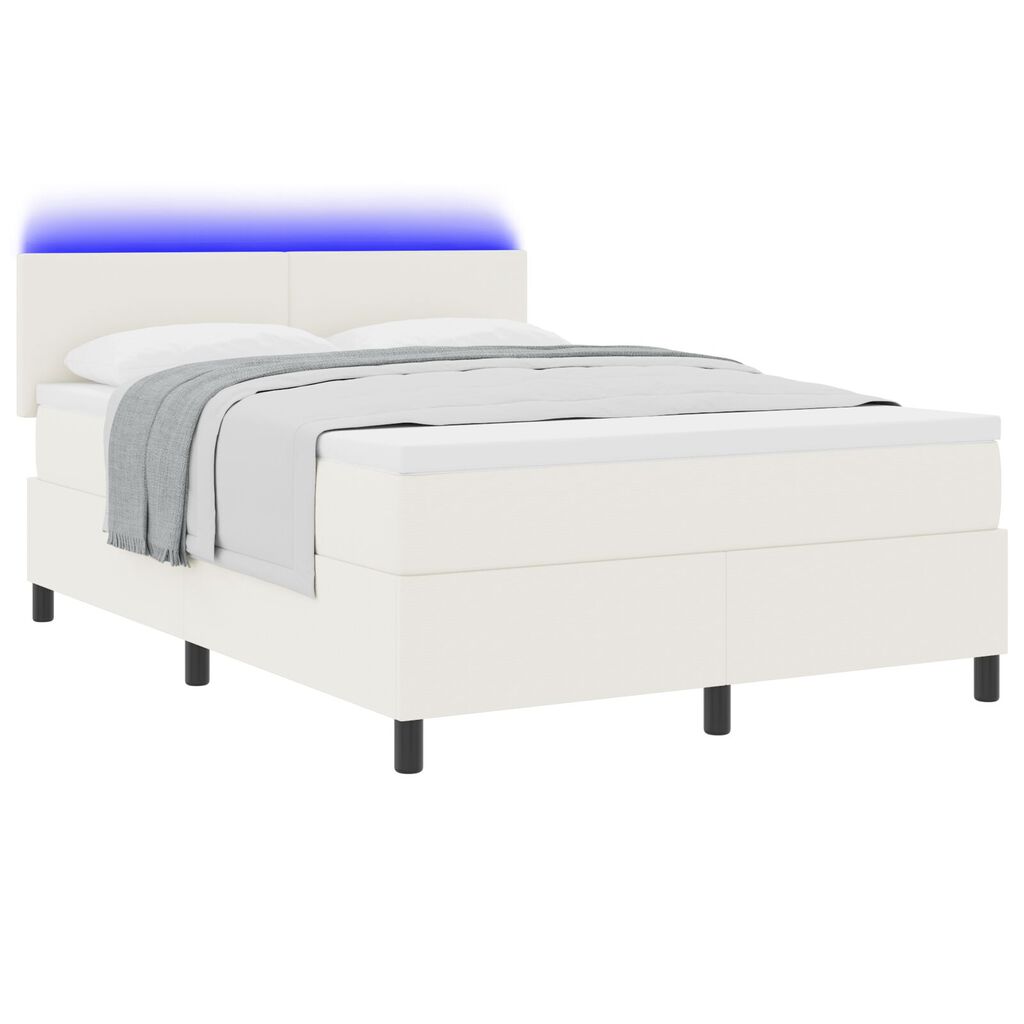 vidaXL Κρεβάτι Box Spring με Στρώμα & LED Κρέμα 160x200 εκ. Ύφασμα κορδούρας