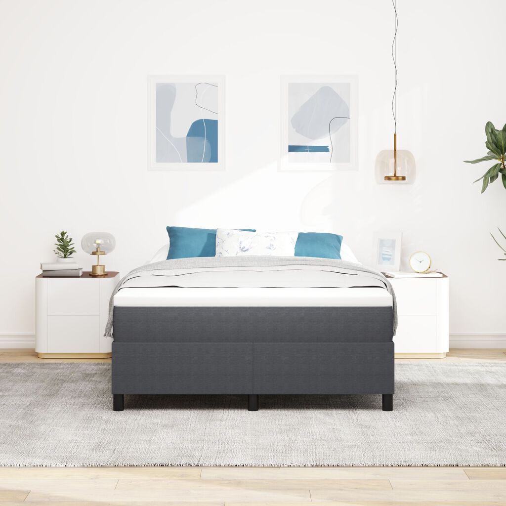 vidaXL Κρεβάτι Box Spring Σκούρο Γκρι 140x200 εκ Ψαθωτό Ύφασμα