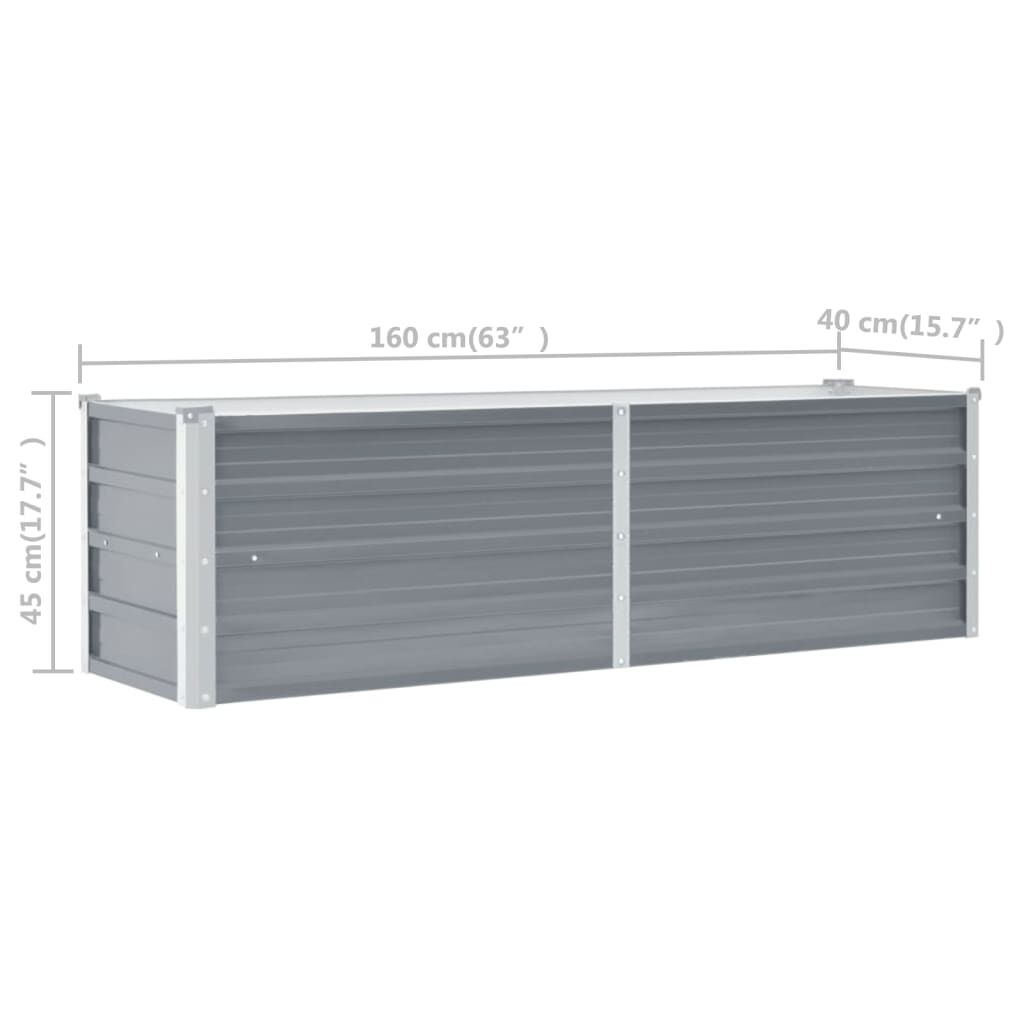 vidaXL Ζαρντινιέρα Υπερυψωμένη Γκρι 160x40x45 εκ. Γαλβανισμ. Χάλυβας