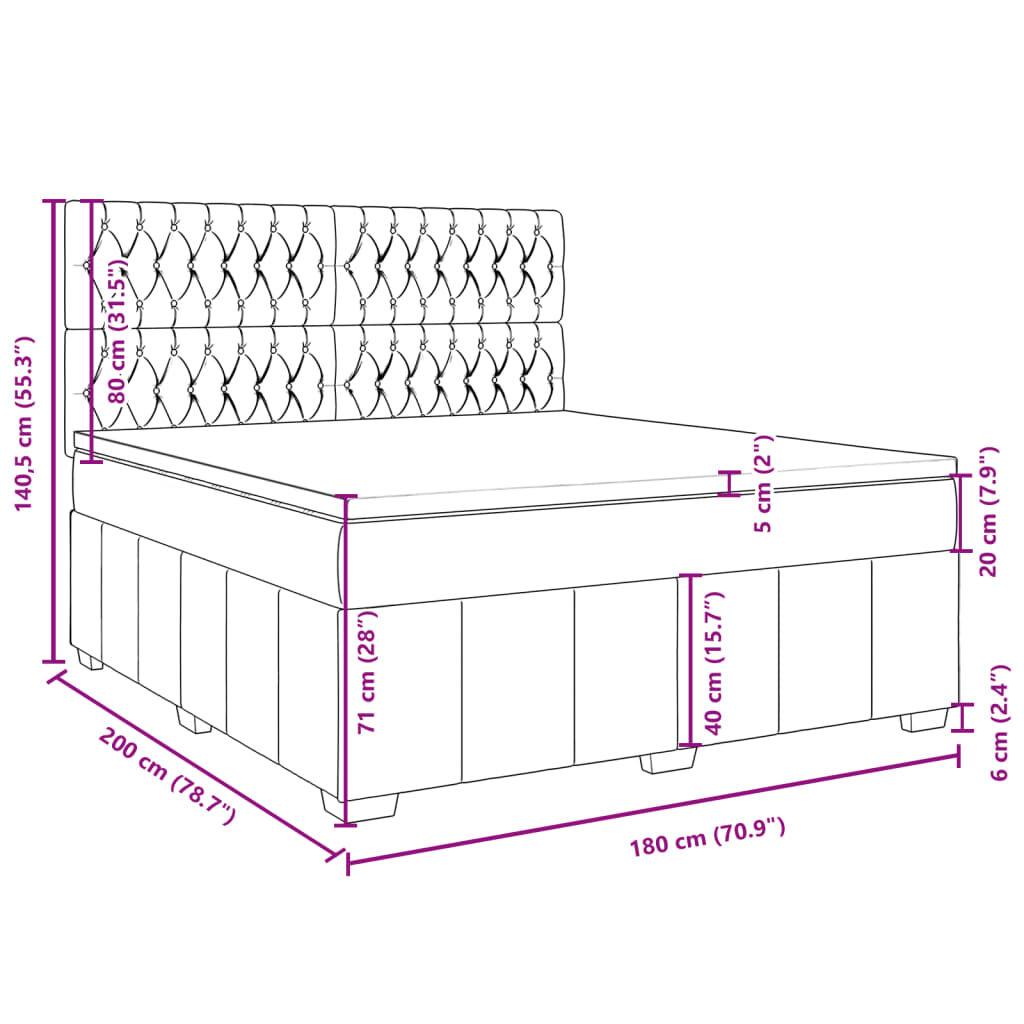 vidaXL Κρεβάτι Boxspring με Στρώμα Μπλε 180x200 εκ. Υφασμάτινο