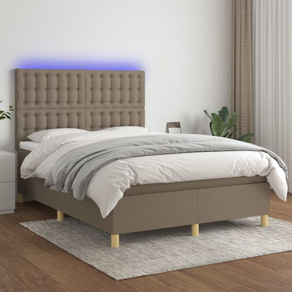 vidaXL &Kappa;&rho;&epsilon;&beta;ά&tau;&iota; Boxspring &mu;&epsilon; &Sigma;&tau;&rho;ώ&mu;&alpha; & LED Taupe 140x200 &epsilon;&kappa;. &Upsilon;&phi;&alpha;&sigma;&mu;ά&tau;&iota;&nu;&omicron;