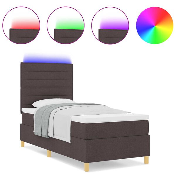 vidaXL Κρεβάτι με Κιβώτο Ελατηρίων & Στρώμα LED Καφέ 80x200 εκ. Ύφασμα